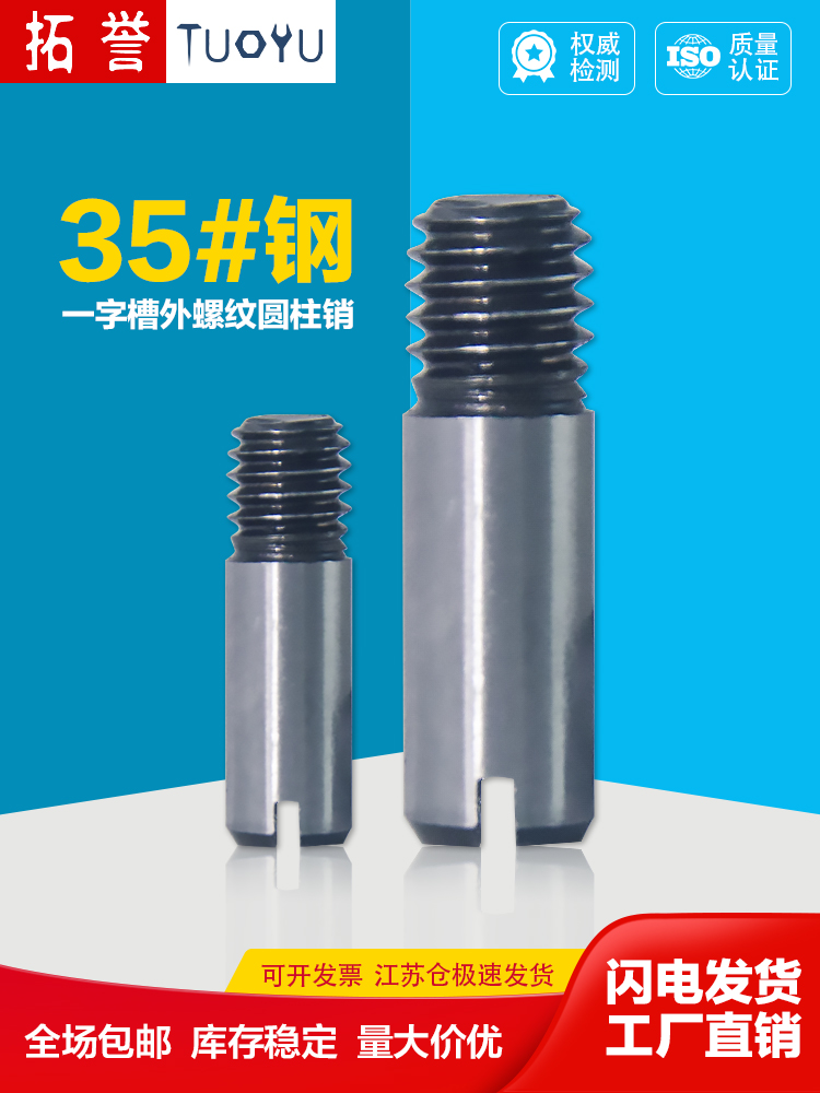 35#号碳钢一字槽外螺纹圆柱销GB878倒角定位销轴M4M5M6M8M10-M20