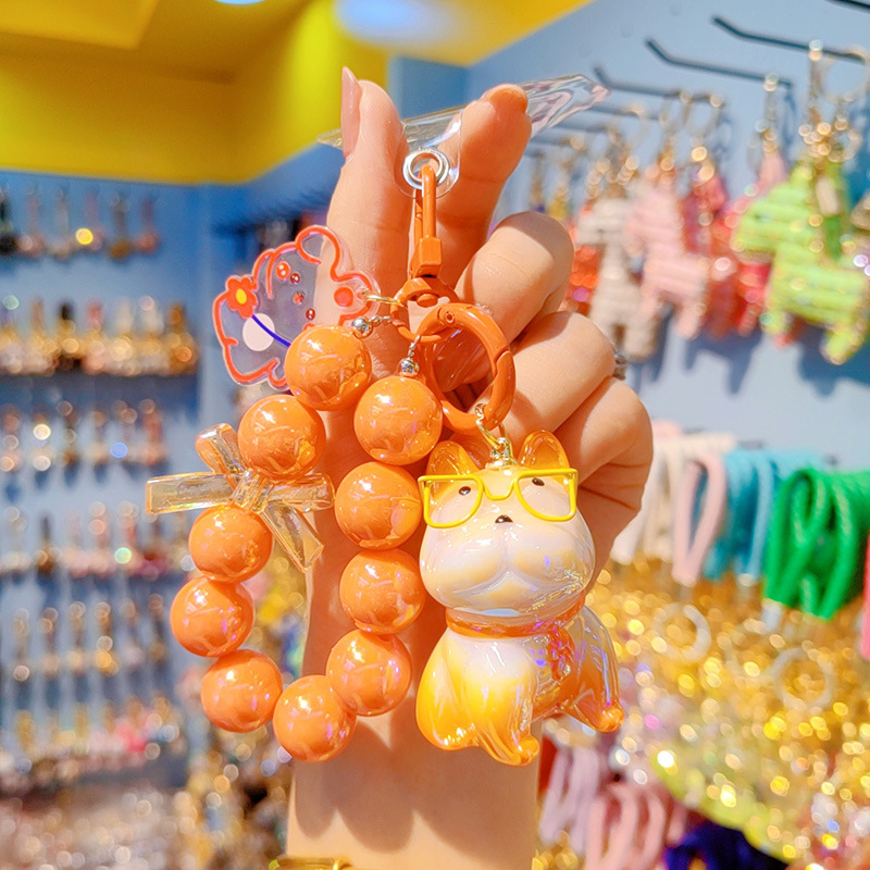 Llavero bulldog lindo creativo exquisito llavero de coche Cordón de teléfono móvil Gafas de color degradado de resina de galvanoplastia