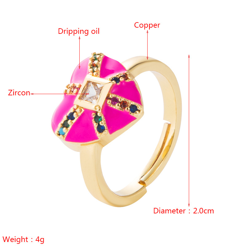 Bague En Forme De Coeur De Pêche En Cuivre À La Mode, Couleur Micro-incrustée D&#39;huile De Zircon Dégoulinant D&#39;oeil Du Diable, Femme display picture 1