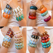 欧美亚克力晕染拼接手链手镯复古欧式夸张风手环小众高级感手饰女
