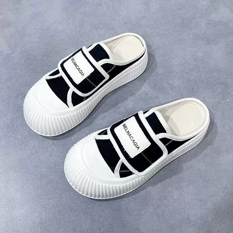 Cloth slippers, summer footwear, white shoes platform with velcro, 2025 years