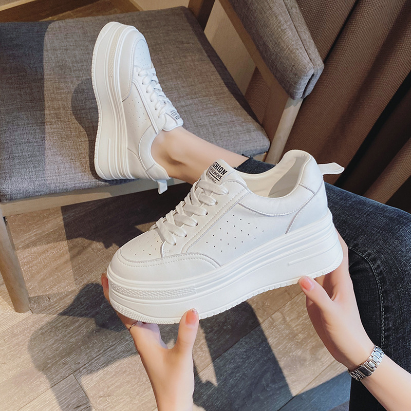 Women's Height-Increasing Shoes 2026 Spring Thick-Soled White Sneakers with Platform Sole, Shallow Cut, Hollow Mesh Design, Height-Increasing and Slimming Effect Women's Height-Increasing Shoes 2026 Spring Thick-Soled White Sneakers with Platform Sole, Shallow Cut, Hollow Mesh Design, Height-Increasing and Slimming Effect