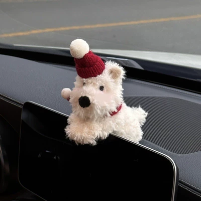West Highland Car Screen Ornament, Doodle-Style Puppy Car Dashboard Screen Decoration, Car Interior Accessory, Christmas Gift (Car ornaments) - red-hat-west-highland-display-model-no-blush