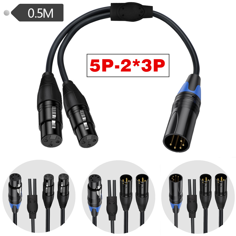 XLR 5P转双3P音频分线卡侬5芯卡侬转双3芯舞台音响平衡信号分配线