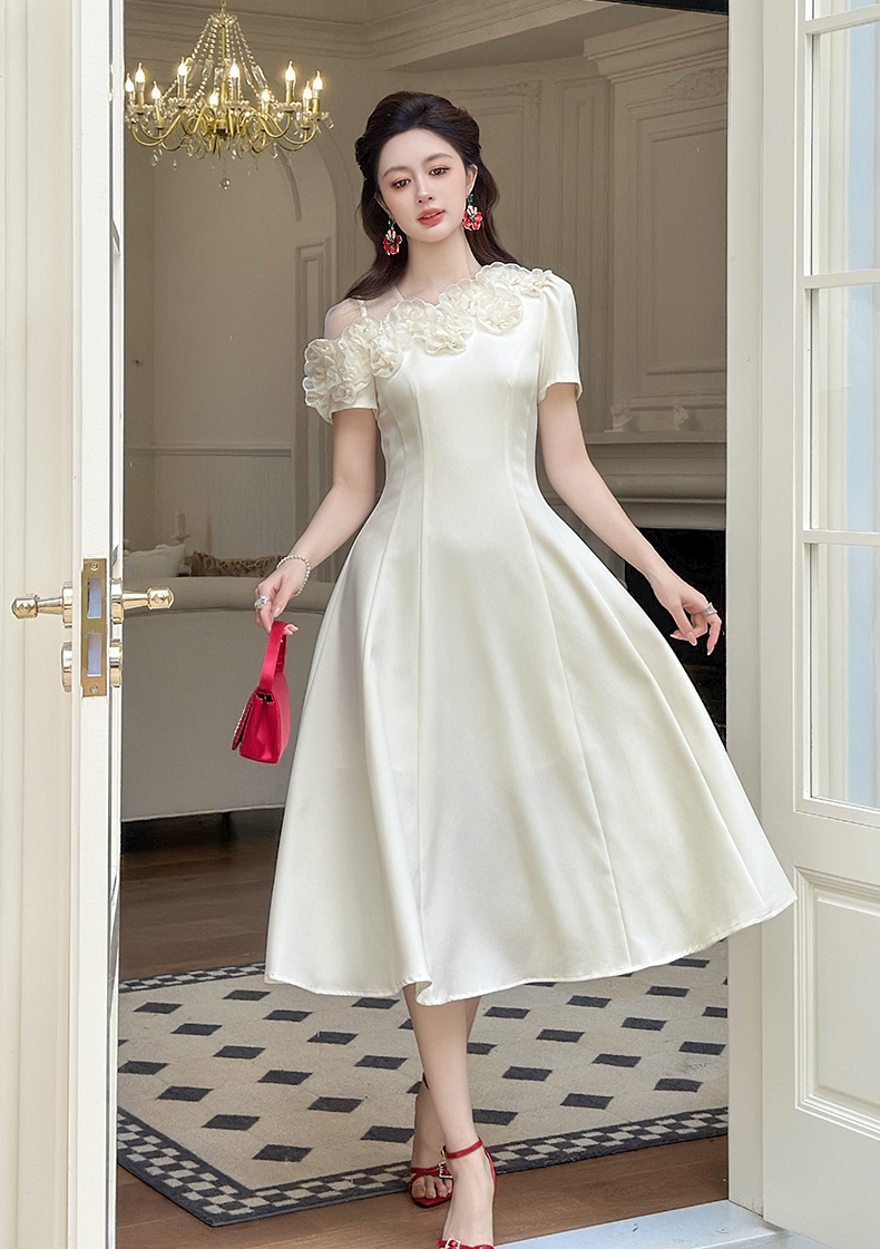 Váy maxi nữ thiết kế kiểu Pháp, trễ vai cánh hoa, ôm eo, xòe nhẹ — mơ chi tiết 7