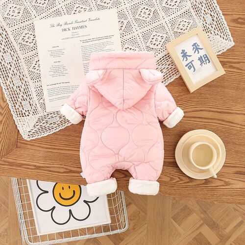Warm Baby Cotton Jacket for Girls, Winter Fashion Cotton Children's Sweater, Cute Rabbit Hooded Cotton Puffer Jacket with Fleece and Thick Padding