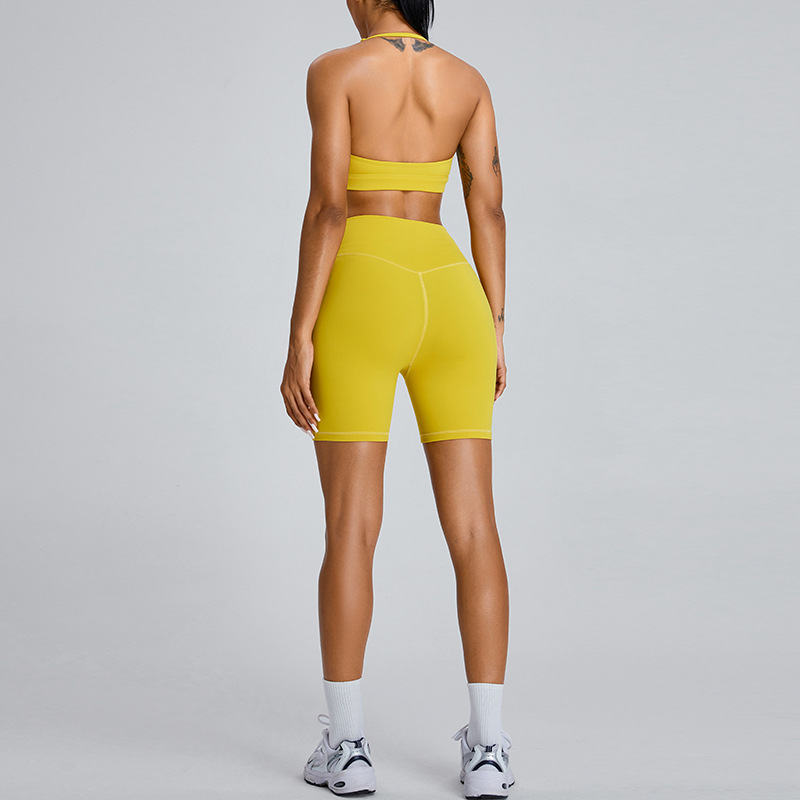 Verano nuevo estilo desnudo traje de ropa de yoga pantalones cortos de yoga de cintura alta para mujer ropa deportiva para correr