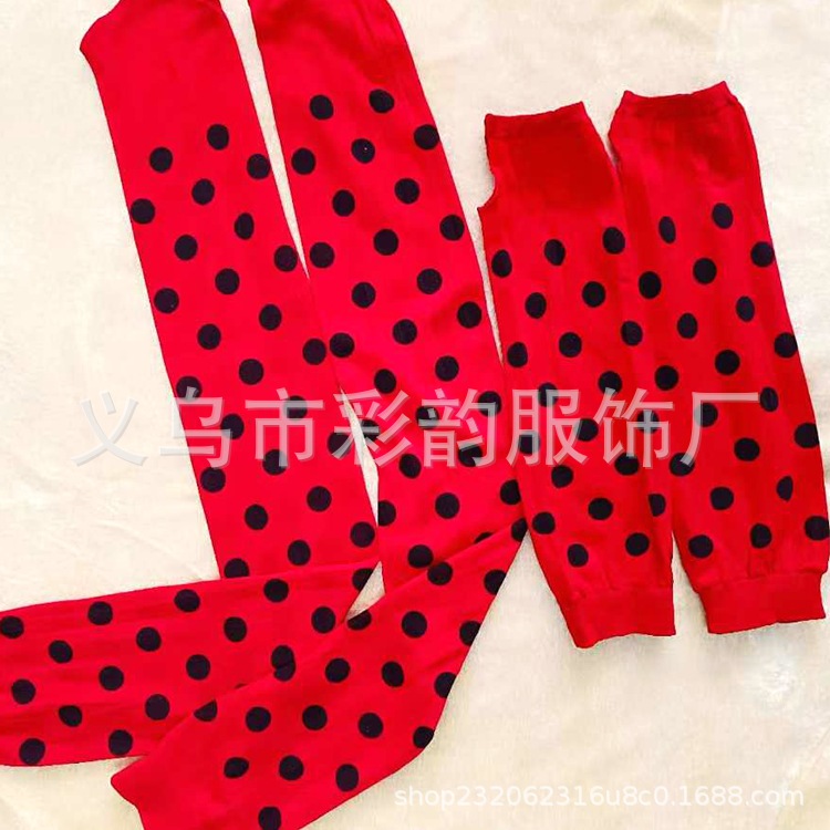 Carnaval cos ladybug ropa accesorios calcetines manga roja punto negro calcetines manga calcetines de dibujos animados