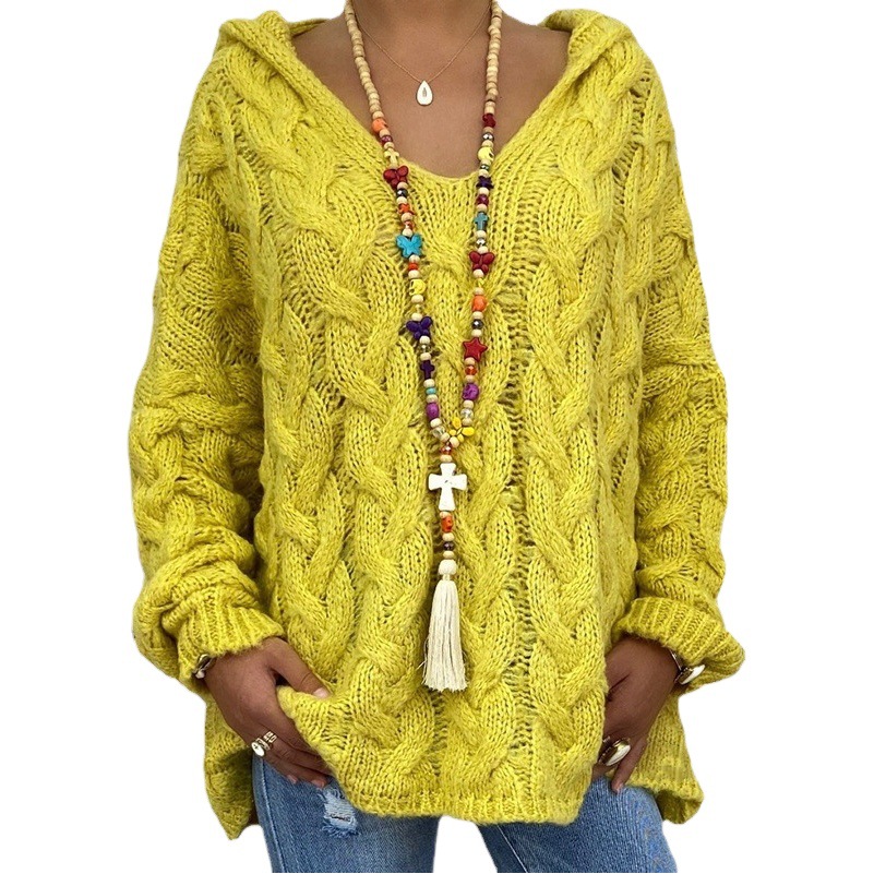 Nuevas sudaderas de otoño e invierno para mujer, sudaderas con capucha de punto trenzado de color sólido, exclusivamente para sitios web independientes de Amazon en Europa y América.