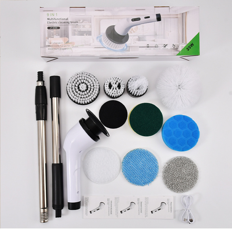 Cepillo de limpieza eléctrica multifuncional transfronterizo nueve en uno de baño de vidrio de longitud ajustable cepillo de doble propósito artefacto de limpieza doméstico