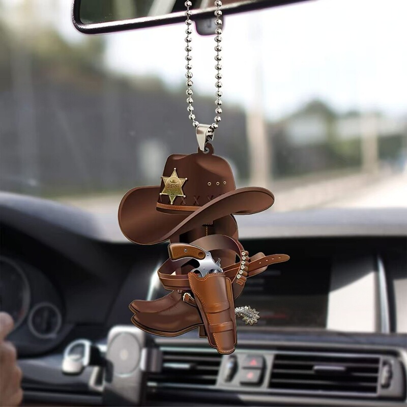 New cross-border product: Unique saddle, cowboy hat, boots, wild west car rearview mirror decoration, keychain pendant New cross-border product: Unique saddle, cowboy hat, boots, wild west car rearview mirror decoration, keychain pendant