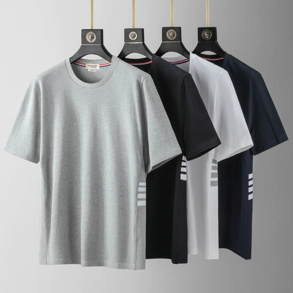 9968FTB боковая талия с четырьмя полосами с круглым вырезом и короткими рукавами