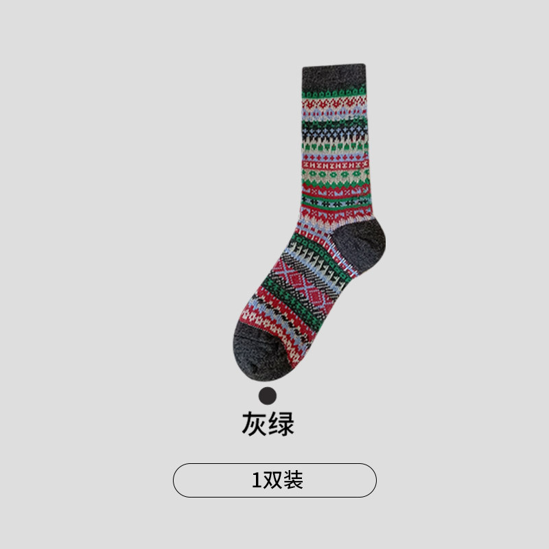 CHEEMY FREE秋冬新款民族风双针双路中筒女袜潮流复古风秋冬棉袜|undefined