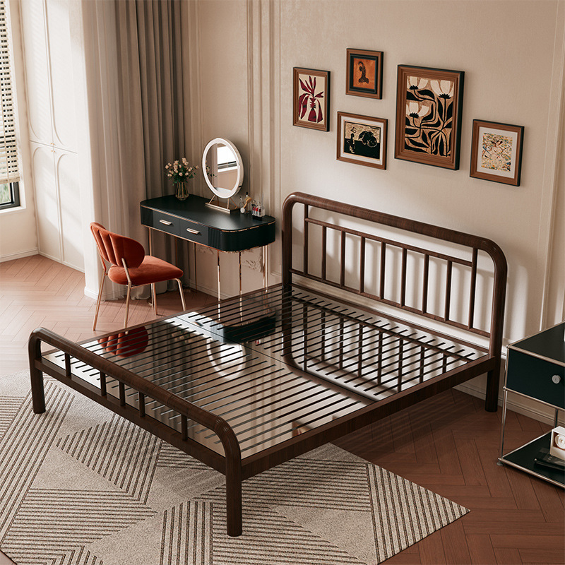 304 stainless steel bed frame walnut color + breathable bed board
