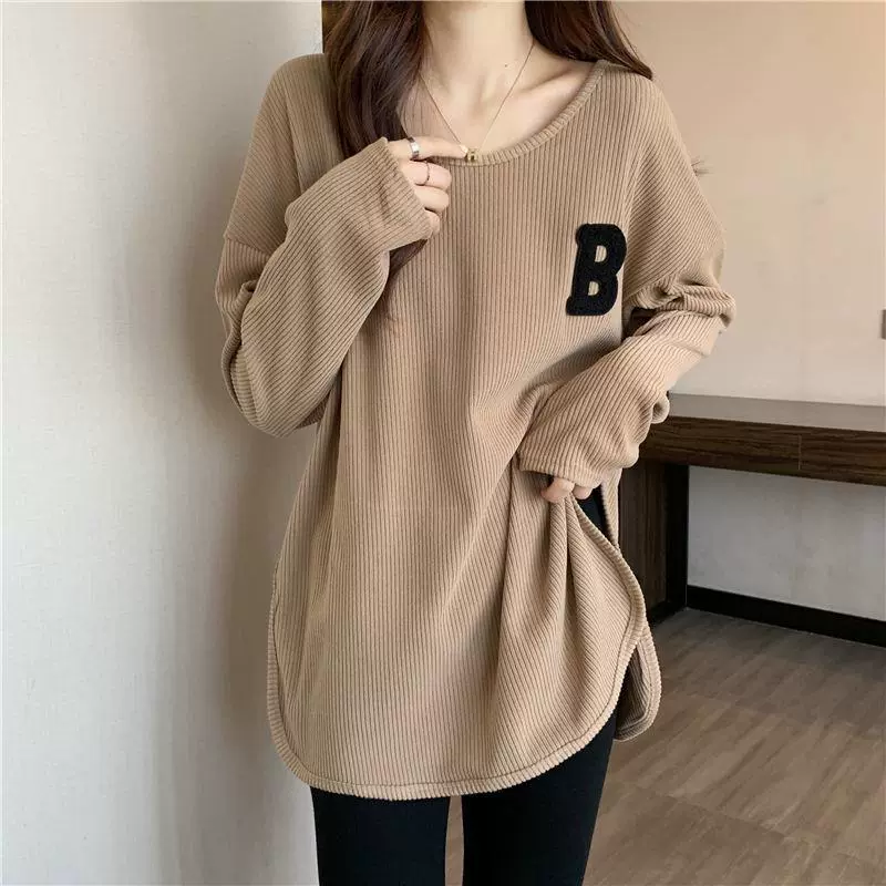长袖T恤女春秋冬季2025新款宽松显瘦洋气百搭刺绣大码打底衫上衣