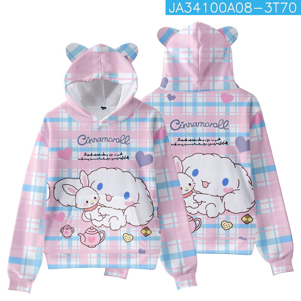 Felpa Con Cappuccio Cinnamo-Roll Cartoon Con Orecchie Da Gatto Per Ragazze E Donne Minute - Pullover Morbido A Maniche Lunghe - 3