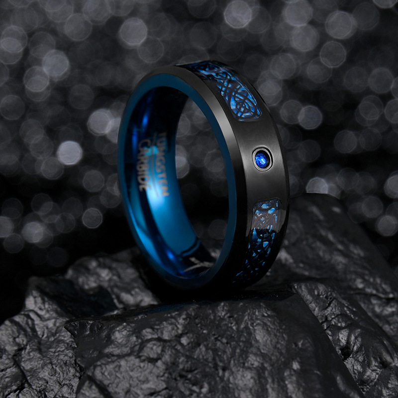 Constellation Pattern Men'S Gender Retro Constellation 304 Stainless Steel Enamel Rhinestones Blue Plating Men'S Rings