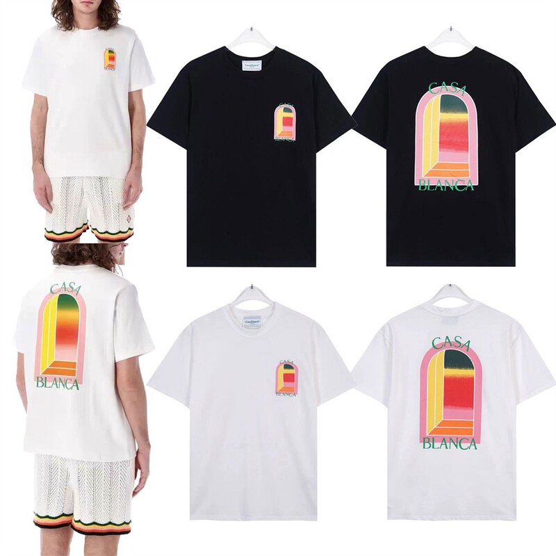 Foreign Trade Casablanca Short-Sleeved Trendy Brand Rainbow Gate Letter Logo Printed Casa Personalized Short-Sleeved T-Shirt