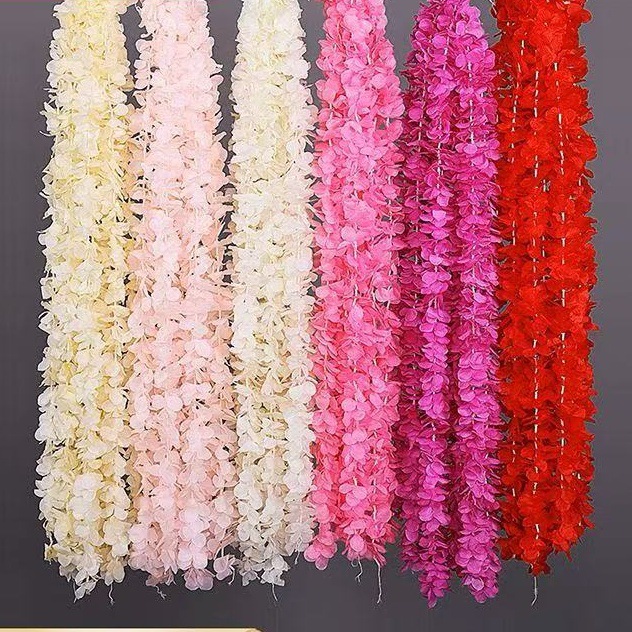 Artificial Wedding Ceiling Hydrangea Wisteria Flower Wedding Hall Violet Flower Vine Orchid Flower String Artificial Flower Decorative Vine