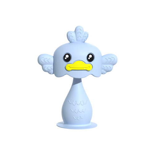 Baby silicone teether duck rattle children's oral anti-eating hand molar stick food grade baby bite fun