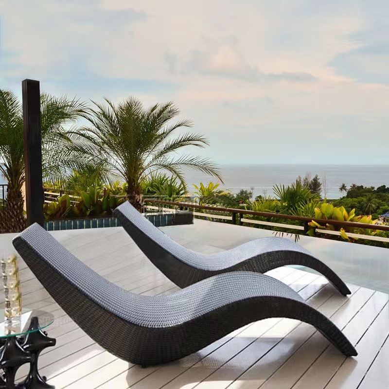Tumbona de Ratán para Piscina Exterior, Cama de Playa, Cama de Hotel, Cama de Spa de Aguas Termales, Plegable