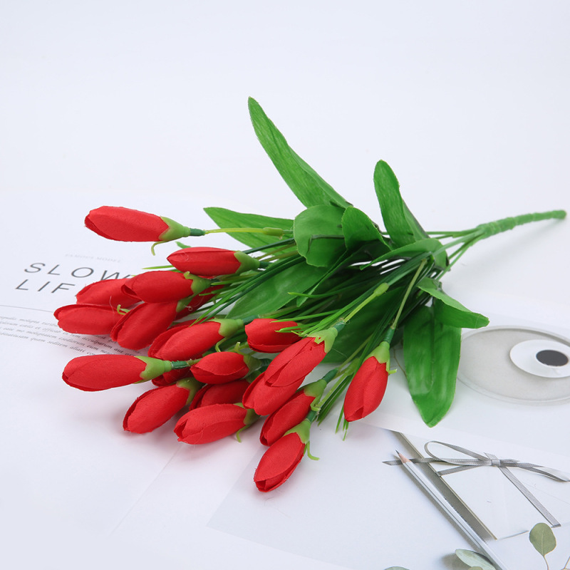 Qilai メーカー卸売模擬花束マグノリアのつぼみ小さなチューリップ花オランダの森の花輪フラワーアレンジメント小さな装飾品|undefined