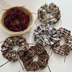 新款芭蕾风丝带蝴蝶结格纹发圈甜美可爱大肠圈丸子头发绳发饰