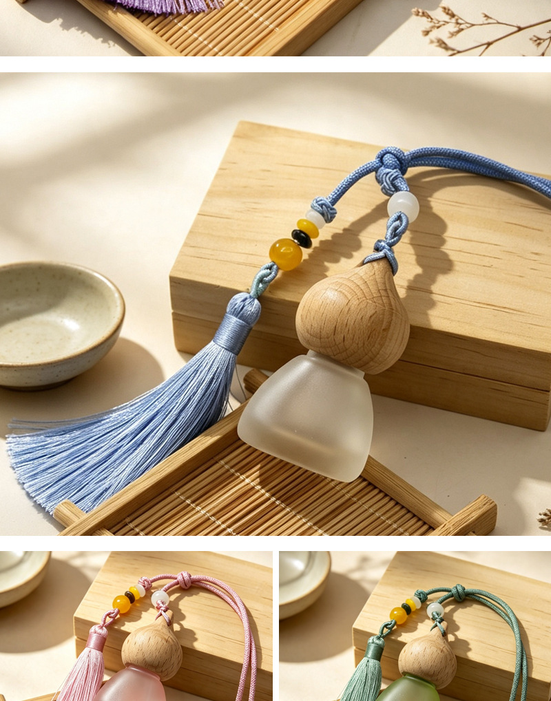 New Chinese-style car air freshener pendant, gourd-shaped car rearview mirror decoration, high-end car interior decor, deodorizing perfume empty bottle