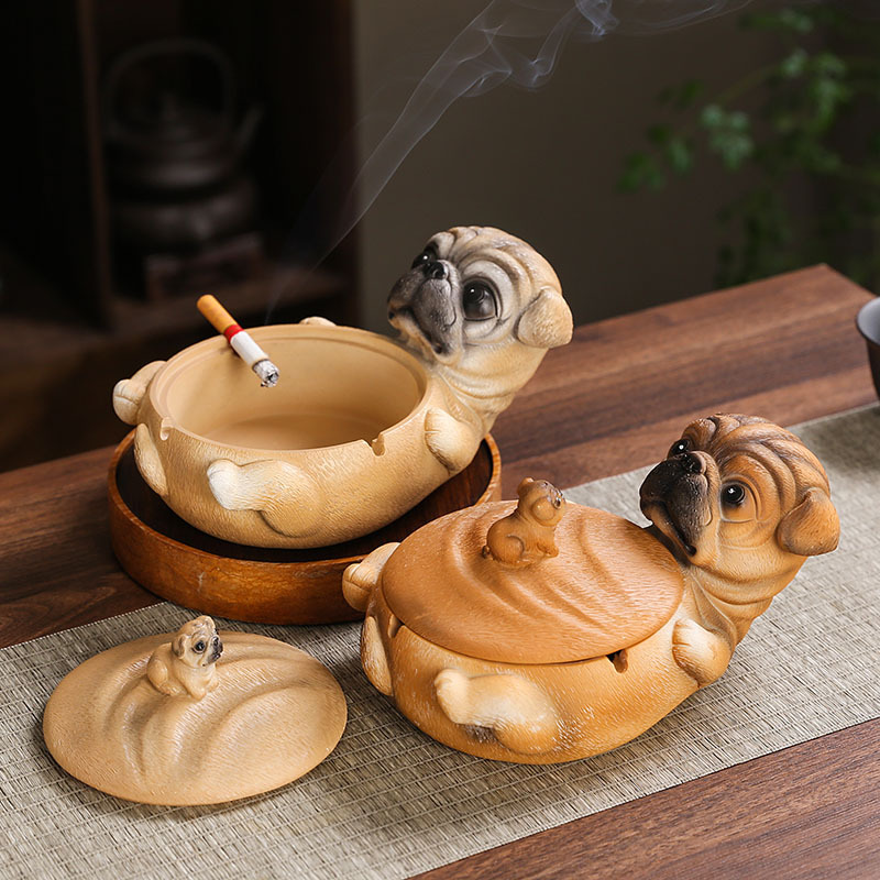 (2개) CARTO DOG 재떨이 뚜껑 창조적 인 독특한 안티 플라이 애쉬 홈 라이트 럭셔리 고급 생일 선물 거실 장식품