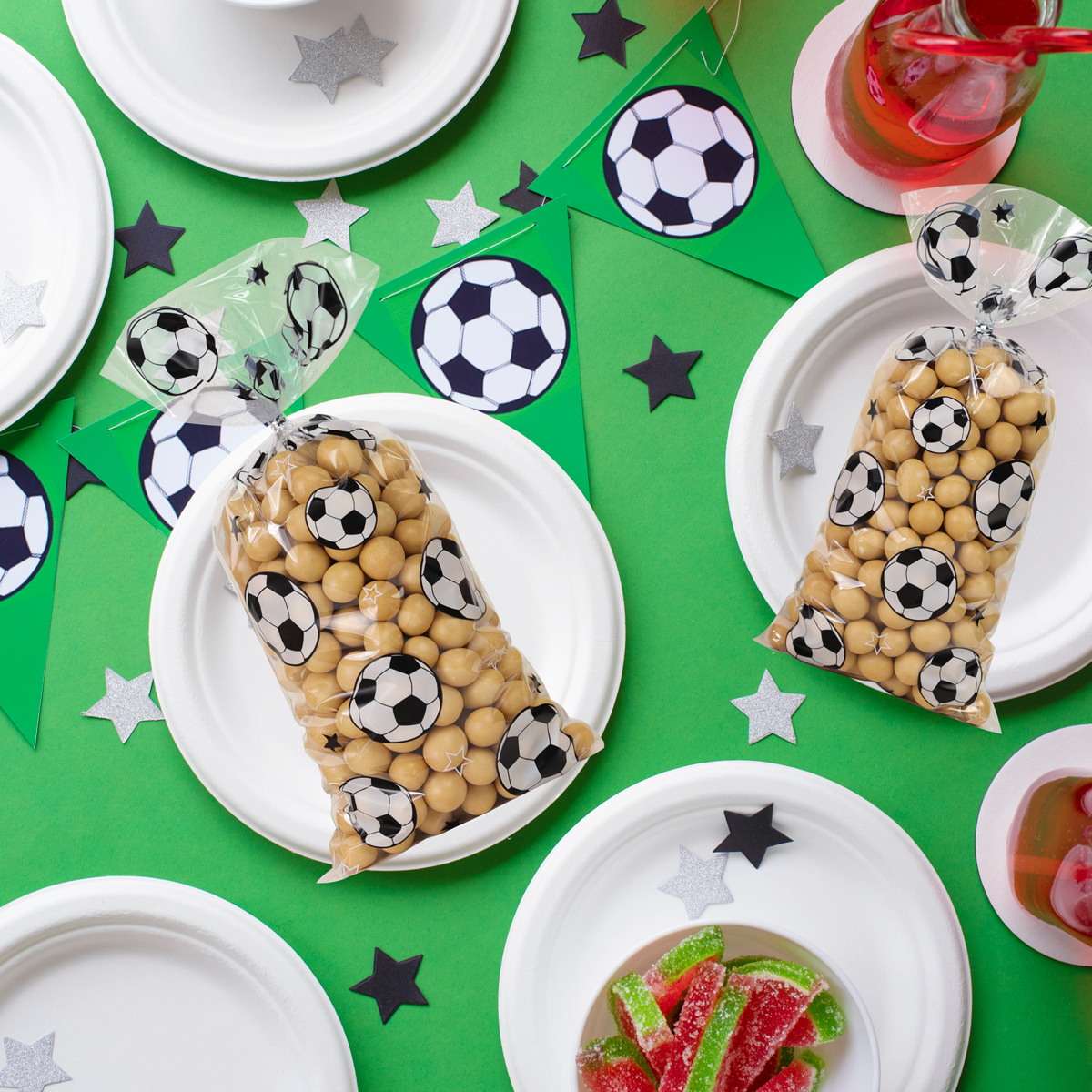 Nueva Copa del Mundo de fútbol Tema de cumpleaños bolsa de dulces de fútbol deportes OPP boca plana regalo de celofán bolsa de dulces