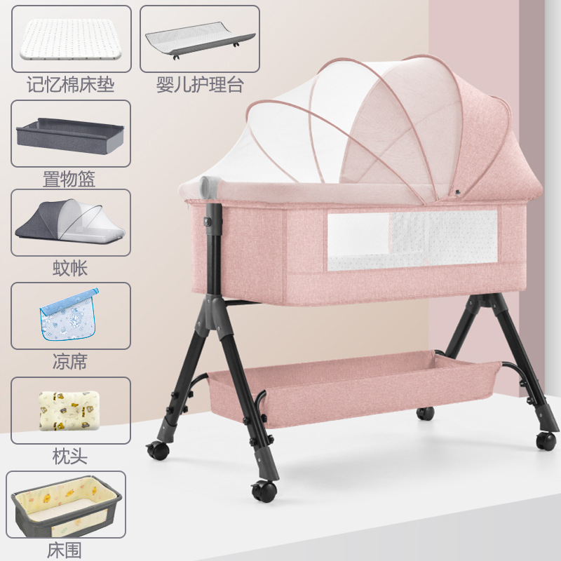 Cuna de bebé Cama lateral Cama de recién nacido Cama grande de costura Cama de cuna para bebé Cama para niños Multifuncional móvil plegable