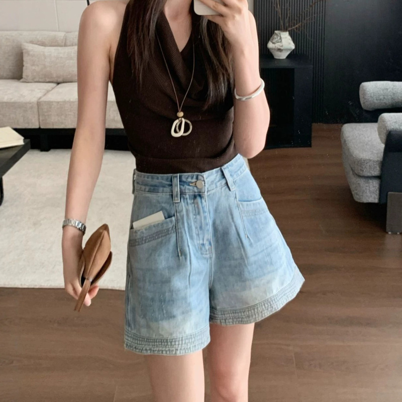 Summer New Arrival: Nanyou High-End Original Design Retro Denim Shorts for Women, Thin and Loose A-Line Shorts for Petite Women