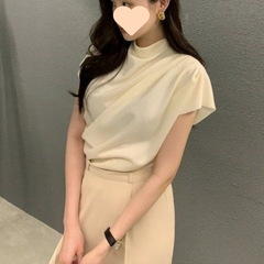 2025夏季时尚小众优雅高级感半高领这种独特设计衬衫上衣女