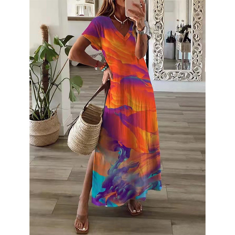 Women's Spring And Summer Loose Casual Print Short-Sleeved Dress_ecoleips.com