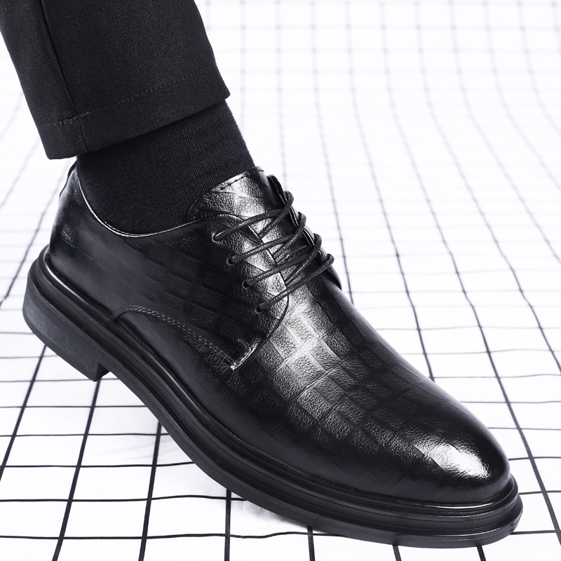 Men's Leather Shoes Spring Business Formal Men's Versatile Height-Increasing Casual Shoes Groom Wedding British New Breathable Men's Shoes