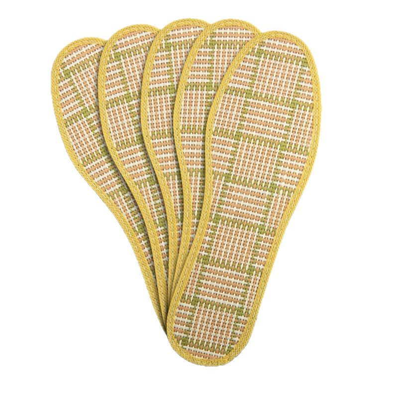 Plantillas para hombre, absorbente de sudor y desodorante, plantilla de estera de paja, estilo fino de verano, fresco y seco, fondo suave, tejido, plantilla de pie descalzo