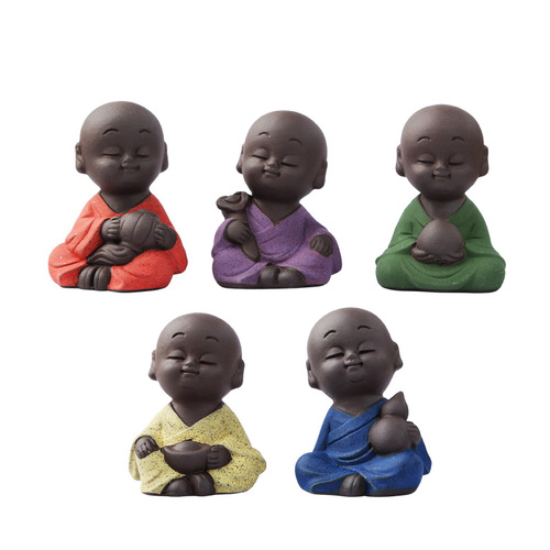 Fingertip Little Monk Zisha Wufu Cute Mini Tea Play Tea Pet Ornament Tea Nourishing Tea Table with Flower Pot Decoration