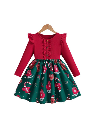 Foreign trade Christmas girls 2026 dress autumn new style flying sleeves floral dress children's foreign-style Korean princess