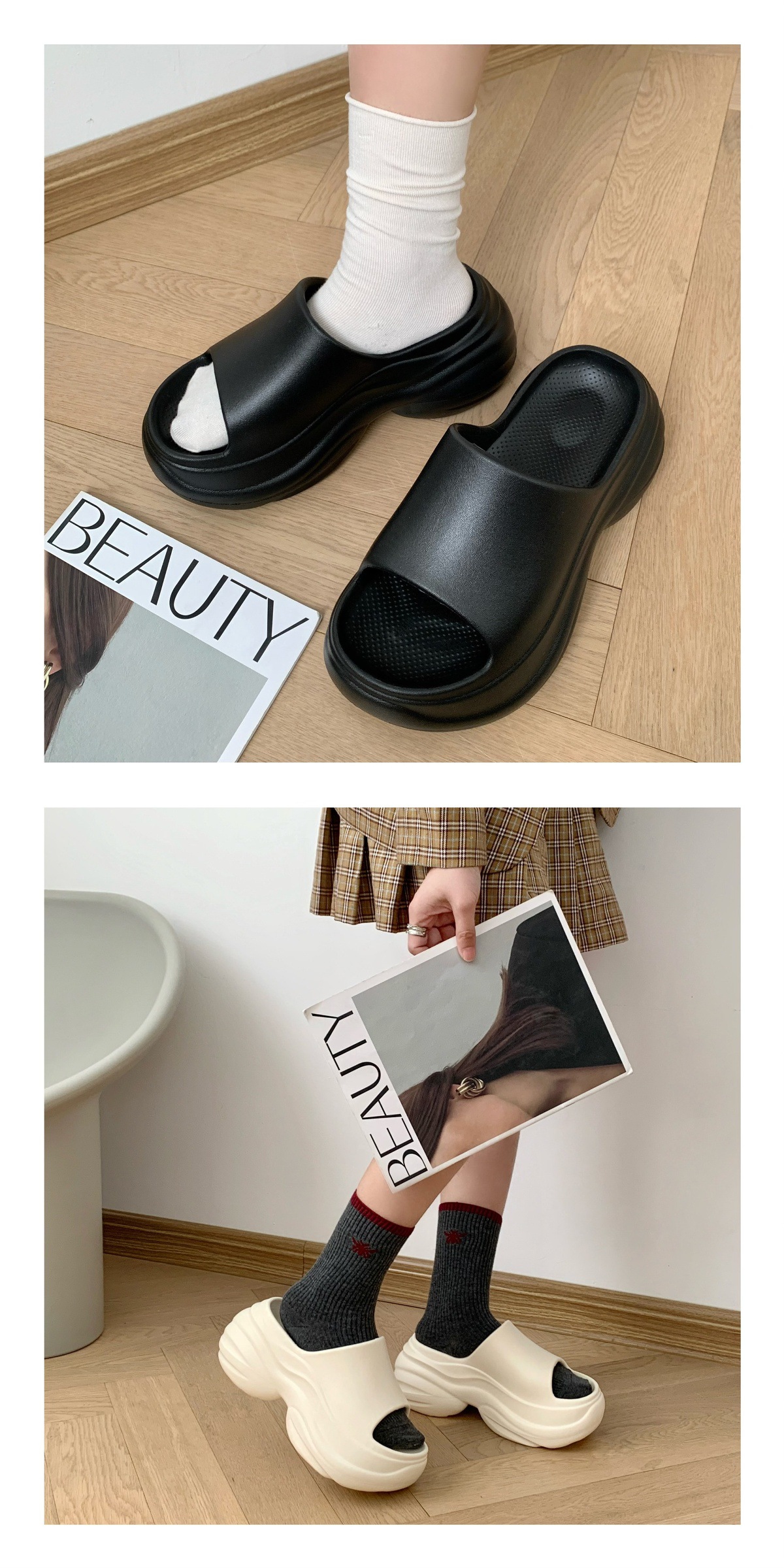 Women's Summer Slippers EVA Non-Slip Thick Soled Height Increasing Fashionable Versatile Home Wear High-End_vogvips.com