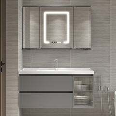 Pull and Push Corner Vanity Mirror Bathroom Cabinet Set with Integrated Ceramic Basin and Smart Mirror, Meiji Home Bathroom, 3000