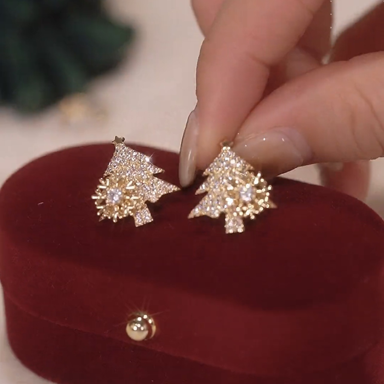 15g Weight Earrings Event & Party Supplies 1 Pair Christmas Simple Style Shiny Christmas Tree Plating Inlay Copper Zircon Ear Studs