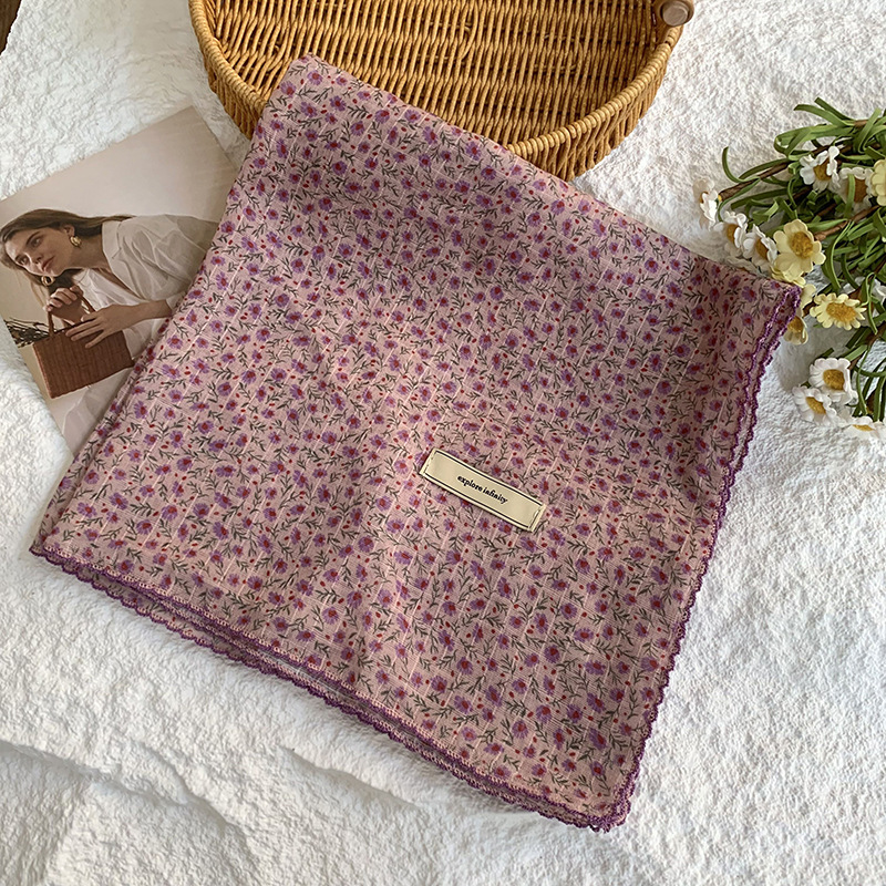 Bufanda de seda, bufanda cuadrada pequeña, protección para el cuello, bufanda pequeña, bolsa de flores de verano, pañuelo en la cabeza, cinturón de recurrencia pastoral, bolsa de cabello atada, bufanda de seda