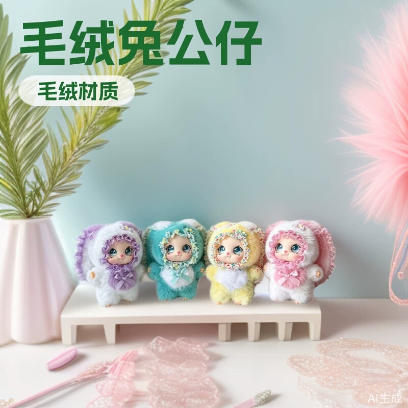 Cross-Border Lolita Rabbit Doll Pendant Vinyl Lace Doll Plush Toy Girl Doll Pendant Decoration Keychain