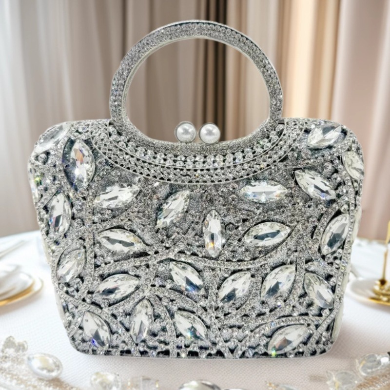 Fuente transfronteriza, bolsas de banquete de diamantes, bolsas de mano de diamantes, bolsas de cristal llenas de diamantes, bolsas de mujer, bolsas de embrague, oro