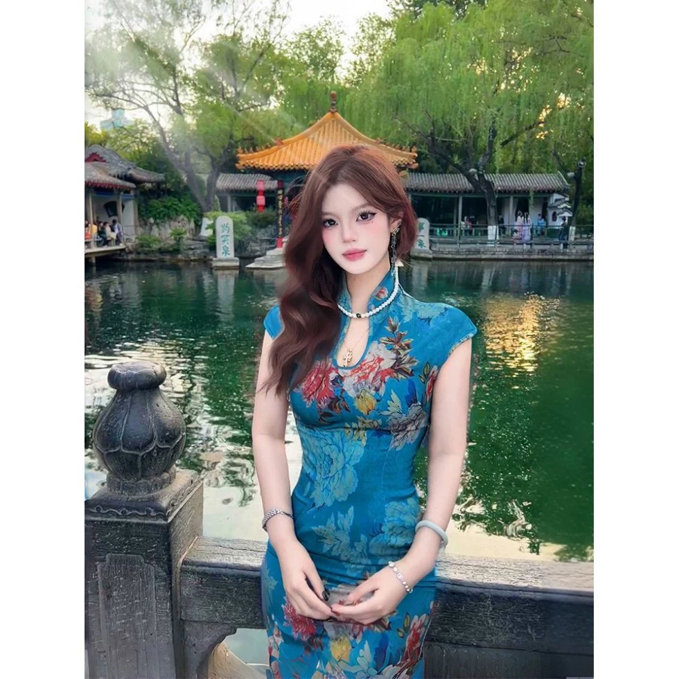 Новое улучшенное платье Cheongsam в китайском стиле для женщин, летнее национальное платье, облегающее талию, элегантное, элитное, универсальное, сексуальное облегающее платье.