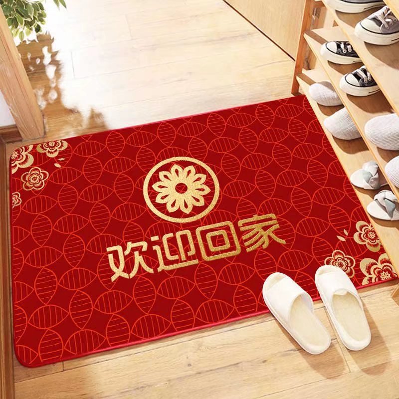 廠家批發紅色門口地墊進門入戶紅色喜慶腳墊歡迎回家新年款地毯