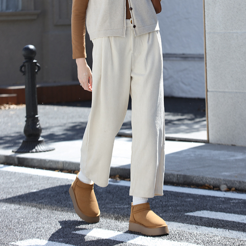 Clearance Sale: Versatile Warm Corduroy Straight-Leg Pants Casual Versatile Fashion Elastic Waist Draped Long Pants
