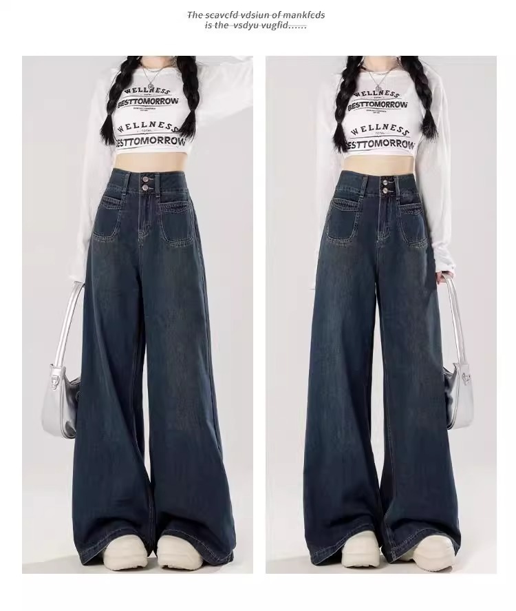 Dam jeans med hög midja och breda ben i denim relaxed fit_voghion.com