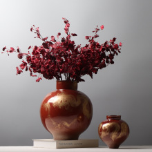 中式红色花瓶 梅瓶玉壶春瓶葫芦瓶创意插花装饰品 博古架陶瓷摆件