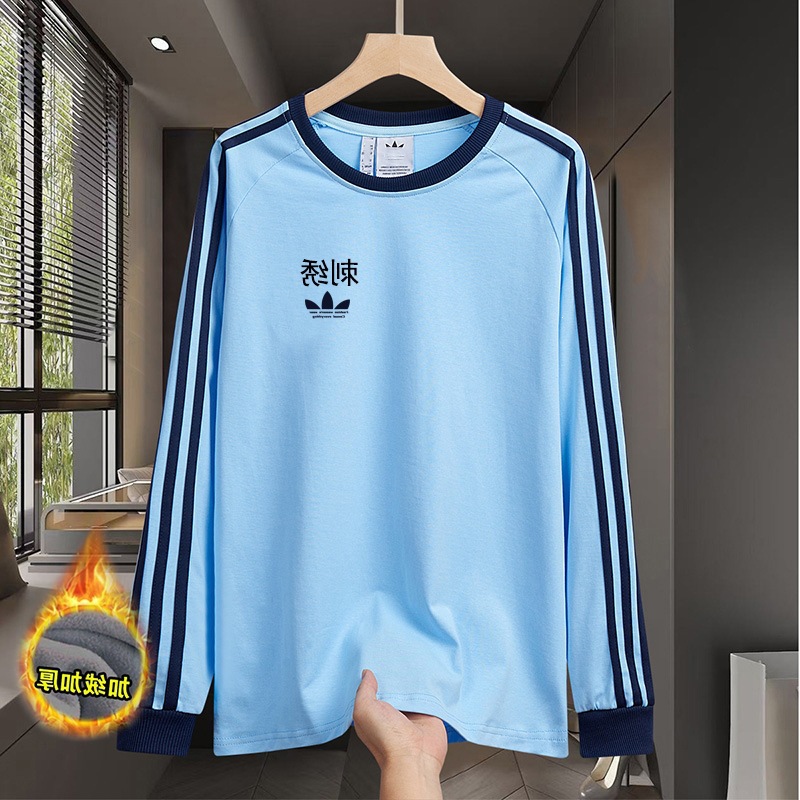 Three-Layer Fleece-Lined Crewneck Sweatshirt for Men, Pure Cotton, Autumn and Winter Long-Sleeve Sports Casual Running Outerwear for Women